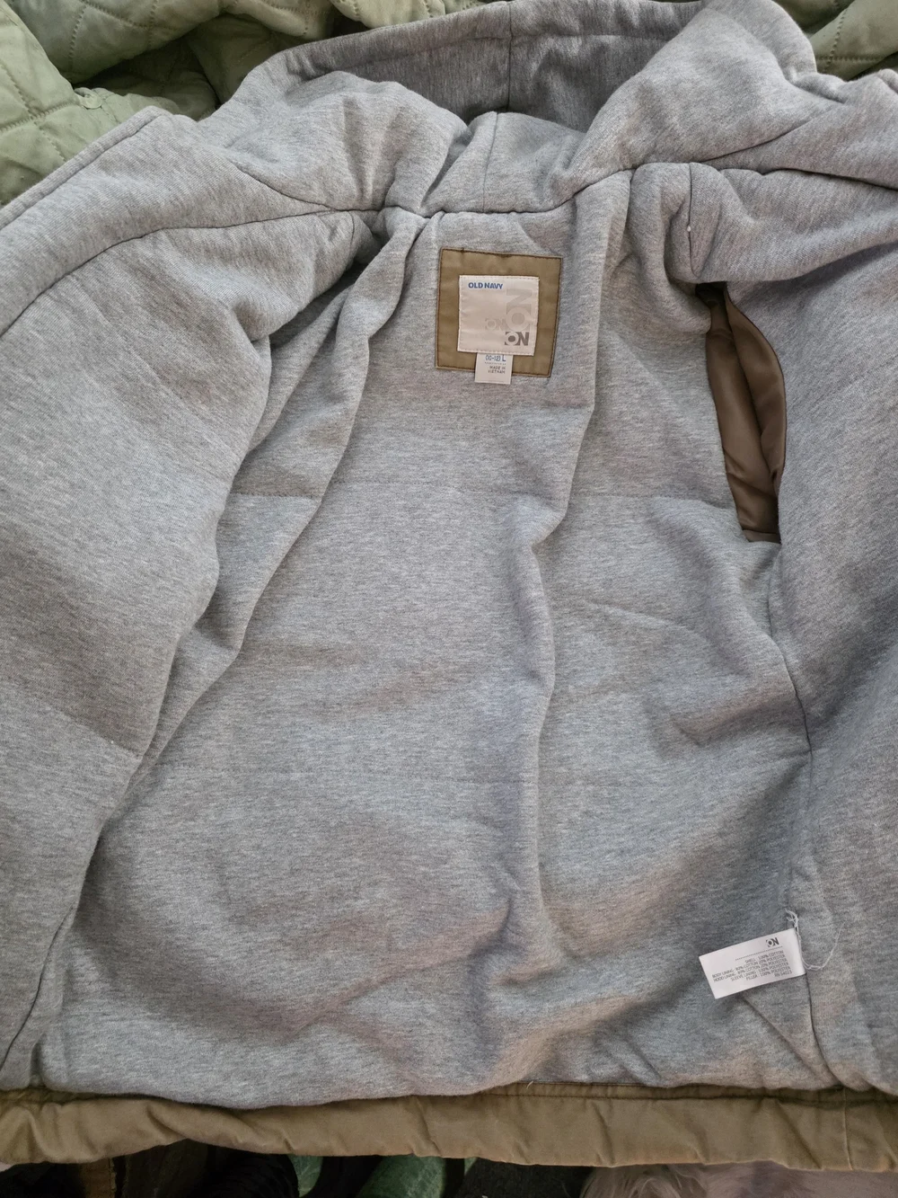 Old Navy Kids 10-12 Large Khaki Utility Jacket with Grey Hooded Liner